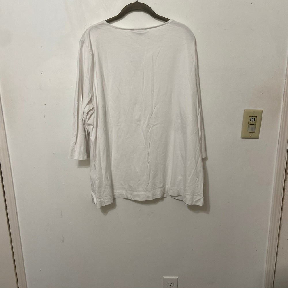 LAUREN RALPH LAUREN Women 2X/TTG Plus White 3/4 Sleeve V-Neck Tunic Top Shirt